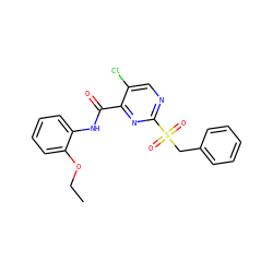 CCOc1ccccc1NC(=O)c1nc(S(=O)(=O)Cc2ccccc2)ncc1Cl ZINC000009206512