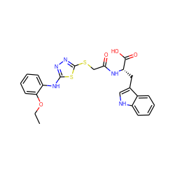 CCOc1ccccc1Nc1nnc(SCC(=O)N[C@@H](Cc2c[nH]c3ccccc23)C(=O)O)s1 ZINC000002648860