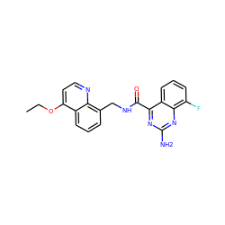 CCOc1ccnc2c(CNC(=O)c3nc(N)nc4c(F)cccc34)cccc12 ZINC000653802026