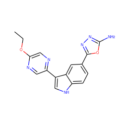 CCOc1cnc(-c2c[nH]c3ccc(-c4nnc(N)o4)cc23)cn1 ZINC000145370499