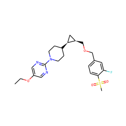 CCOc1cnc(N2CCC([C@H]3C[C@H]3COCc3ccc(S(C)(=O)=O)c(F)c3)CC2)nc1 ZINC000208805266