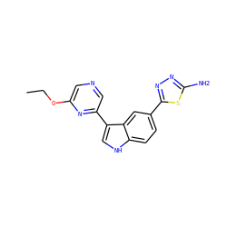 CCOc1cncc(-c2c[nH]c3ccc(-c4nnc(N)s4)cc23)n1 ZINC000204758398