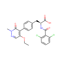 CCOc1cnn(C)c(=O)c1-c1ccc(C[C@H](NC(=O)c2c(Cl)cccc2Cl)C(=O)O)cc1 ZINC000013704598