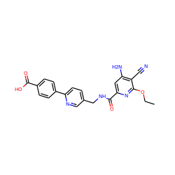 CCOc1nc(C(=O)NCc2ccc(-c3ccc(C(=O)O)cc3)nc2)cc(N)c1C#N ZINC000014959992