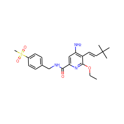 CCOc1nc(C(=O)NCc2ccc(S(C)(=O)=O)cc2)cc(N)c1/C=C/C(C)(C)C ZINC000038151285