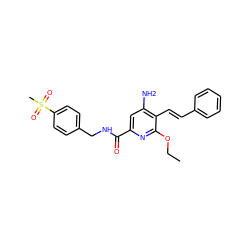 CCOc1nc(C(=O)NCc2ccc(S(C)(=O)=O)cc2)cc(N)c1/C=C/c1ccccc1 ZINC000038145074