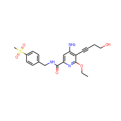 CCOc1nc(C(=O)NCc2ccc(S(C)(=O)=O)cc2)cc(N)c1C#CCCO ZINC000038145078