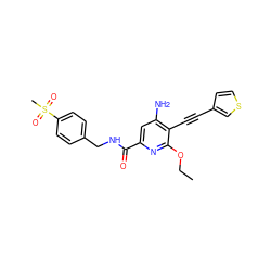 CCOc1nc(C(=O)NCc2ccc(S(C)(=O)=O)cc2)cc(N)c1C#Cc1ccsc1 ZINC000038151286