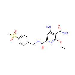 CCOc1nc(C(=O)NCc2ccc(S(C)(=O)=O)cc2)cc(N)c1C(N)=O ZINC000038145068