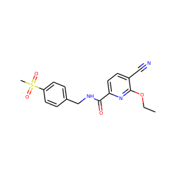 CCOc1nc(C(=O)NCc2ccc(S(C)(=O)=O)cc2)ccc1C#N ZINC000014960011