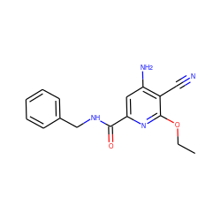 CCOc1nc(C(=O)NCc2ccccc2)cc(N)c1C#N ZINC000014959976