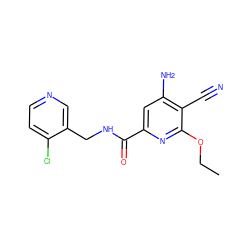 CCOc1nc(C(=O)NCc2cnccc2Cl)cc(N)c1C#N ZINC000028888119