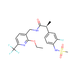 CCOc1nc(C(F)(F)F)ccc1CNC(=O)[C@@H](C)c1ccc(NS(C)(=O)=O)c(F)c1 ZINC000096270980