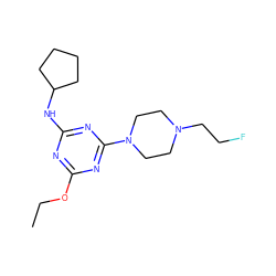 CCOc1nc(NC2CCCC2)nc(N2CCN(CCF)CC2)n1 ZINC001772650614