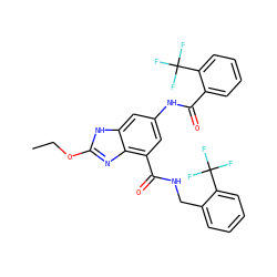 CCOc1nc2c(C(=O)NCc3ccccc3C(F)(F)F)cc(NC(=O)c3ccccc3C(F)(F)F)cc2[nH]1 ZINC000207743466