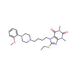 CCOc1nc2c(c(=O)n(C)c(=O)n2C)n1CCCCN1CCN(c2ccccc2OC)CC1 ZINC000028652702