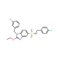 CCOc1nc2cc(S(=O)(=O)NCc3ccc(F)cc3)ccc2n1Cc1cccc(Cl)c1 ZINC000028358657