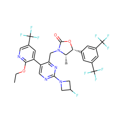 CCOc1ncc(C(F)(F)F)cc1-c1cnc(N2CC(F)C2)nc1CN1C(=O)O[C@H](c2cc(C(F)(F)F)cc(C(F)(F)F)c2)[C@@H]1C ZINC000205737596