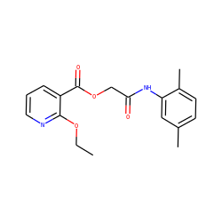 CCOc1ncccc1C(=O)OCC(=O)Nc1cc(C)ccc1C ZINC000003317347