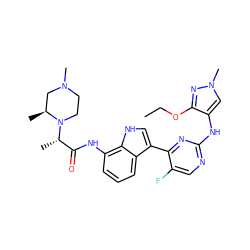 CCOc1nn(C)cc1Nc1ncc(F)c(-c2c[nH]c3c(NC(=O)[C@H](C)N4CCN(C)C[C@@H]4C)cccc23)n1 ZINC001772637283