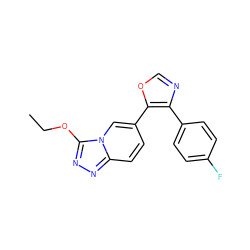 CCOc1nnc2ccc(-c3ocnc3-c3ccc(F)cc3)cn12 ZINC000014961270