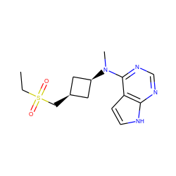 CCS(=O)(=O)C[C@H]1C[C@@H](N(C)c2ncnc3[nH]ccc23)C1 ZINC001772624095