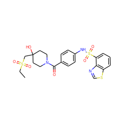 CCS(=O)(=O)CC1(O)CCN(C(=O)c2ccc(NS(=O)(=O)c3cccc4scnc34)cc2)CC1 ZINC000220542383