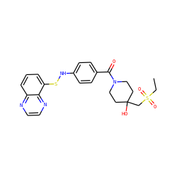 CCS(=O)(=O)CC1(O)CCN(C(=O)c2ccc(NSc3cccc4nccnc34)cc2)CC1 ZINC000653767498