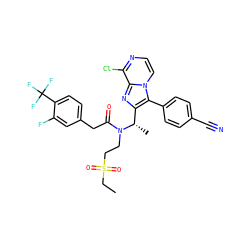 CCS(=O)(=O)CCN(C(=O)Cc1ccc(C(F)(F)F)c(F)c1)[C@@H](C)c1nc2c(Cl)nccn2c1-c1ccc(C#N)cc1 ZINC000049722613