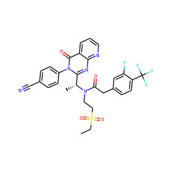 CCS(=O)(=O)CCN(C(=O)Cc1ccc(C(F)(F)F)c(F)c1)[C@H](C)c1nc2ncccc2c(=O)n1-c1ccc(C#N)cc1 ZINC000049722665