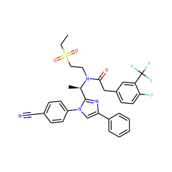CCS(=O)(=O)CCN(C(=O)Cc1ccc(F)c(C(F)(F)F)c1)[C@H](C)c1nc(-c2ccccc2)cn1-c1ccc(C#N)cc1 ZINC000029129445