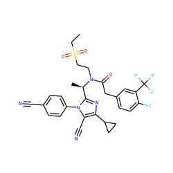 CCS(=O)(=O)CCN(C(=O)Cc1ccc(F)c(C(F)(F)F)c1)[C@H](C)c1nc(C2CC2)c(C#N)n1-c1ccc(C#N)cc1 ZINC000029130167