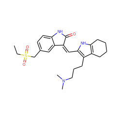 CCS(=O)(=O)Cc1ccc2c(c1)/C(=C/c1[nH]c3c(c1CCCN(C)C)CCCC3)C(=O)N2 ZINC000029558807