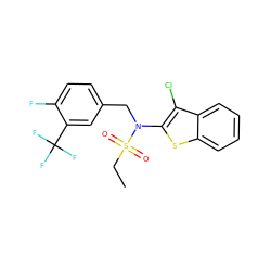 CCS(=O)(=O)N(Cc1ccc(F)c(C(F)(F)F)c1)c1sc2ccccc2c1Cl ZINC000115231083