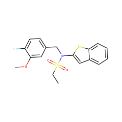 CCS(=O)(=O)N(Cc1ccc(F)c(OC)c1)c1cc2ccccc2s1 ZINC000115231902