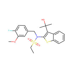 CCS(=O)(=O)N(Cc1ccc(F)c(OC)c1)c1sc2ccccc2c1C(C)(C)O ZINC000115228174