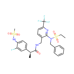 CCS(=O)(=O)N(Cc1ccccc1)c1nc(C(F)(F)F)ccc1CNC(=O)[C@@H](C)c1ccc(NS(C)(=O)=O)c(F)c1 ZINC000653716362