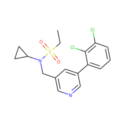 CCS(=O)(=O)N(Cc1cncc(-c2cccc(Cl)c2Cl)c1)C1CC1 ZINC000299825444