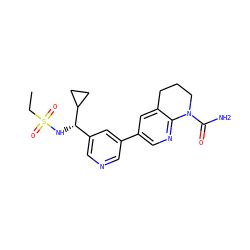CCS(=O)(=O)N[C@@H](c1cncc(-c2cnc3c(c2)CCCN3C(N)=O)c1)C1CC1 ZINC001772584112