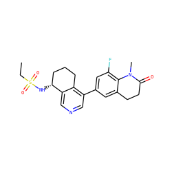 CCS(=O)(=O)N[C@@H]1CCCc2c(-c3cc(F)c4c(c3)CCC(=O)N4C)cncc21 ZINC000205022555