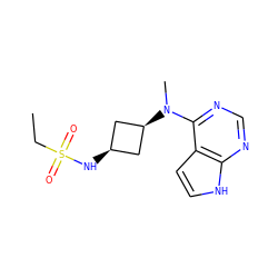 CCS(=O)(=O)N[C@H]1C[C@@H](N(C)c2ncnc3[nH]ccc23)C1 ZINC001772626083