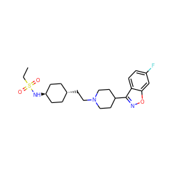 CCS(=O)(=O)N[C@H]1CC[C@H](CCN2CCC(c3noc4cc(F)ccc34)CC2)CC1 ZINC001772607137