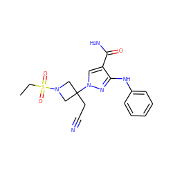 CCS(=O)(=O)N1CC(CC#N)(n2cc(C(N)=O)c(Nc3ccccc3)n2)C1 ZINC000204996237