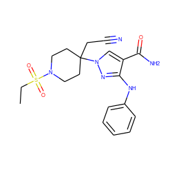 CCS(=O)(=O)N1CCC(CC#N)(n2cc(C(N)=O)c(Nc3ccccc3)n2)CC1 ZINC000220972103