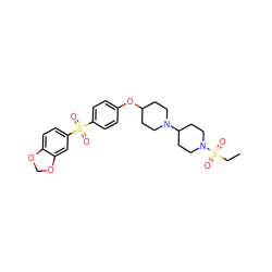 CCS(=O)(=O)N1CCC(N2CCC(Oc3ccc(S(=O)(=O)c4ccc5c(c4)OCO5)cc3)CC2)CC1 ZINC000003985869