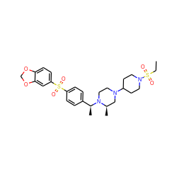 CCS(=O)(=O)N1CCC(N2CCN([C@@H](C)c3ccc(S(=O)(=O)c4ccc5c(c4)OCO5)cc3)[C@H](C)C2)CC1 ZINC000022453881