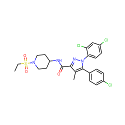 CCS(=O)(=O)N1CCC(NC(=O)c2nn(-c3ccc(Cl)cc3Cl)c(-c3ccc(Cl)cc3)c2C)CC1 ZINC000653705328