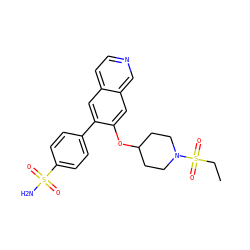 CCS(=O)(=O)N1CCC(Oc2cc3cnccc3cc2-c2ccc(S(N)(=O)=O)cc2)CC1 ZINC000040943076