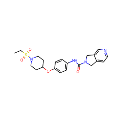 CCS(=O)(=O)N1CCC(Oc2ccc(NC(=O)N3Cc4ccncc4C3)cc2)CC1 ZINC000166870997