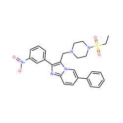 CCS(=O)(=O)N1CCN(Cc2c(-c3cccc([N+](=O)[O-])c3)nc3ccc(-c4ccccc4)cn23)CC1 ZINC000037384760